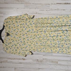 Vintage Yellow Floral Midi Dress size large
